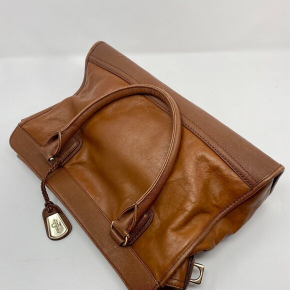 Cole Haan Brown Leather Satchel Bag Shoulder Crossbody Gold Turnlock - Picture 4 of 9